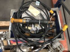 Pallet of assorted machine parts including; 2 x tensor control units, assorted valves , atlas copco 3/8 drive wrenches, grinding wheels and sundry parts - 4