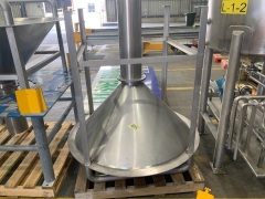 Stainless steel feed chute approx 1000mm dia on legs