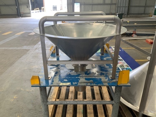 Stainless steel feed chute approx 1000mm dia on legs