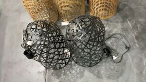 2x Bell Basket Ceiling Pendant Open Weave Black (D) #257 - 3