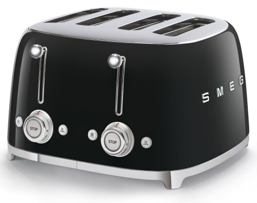 Smeg 50's Retro Style 4 Slot Wide Toaster - Black TSF03BLAU