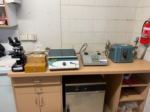 Laboratory Equipment Including Nikon Microscope, Stirrers, Spectrophotometer & Flask Shaker