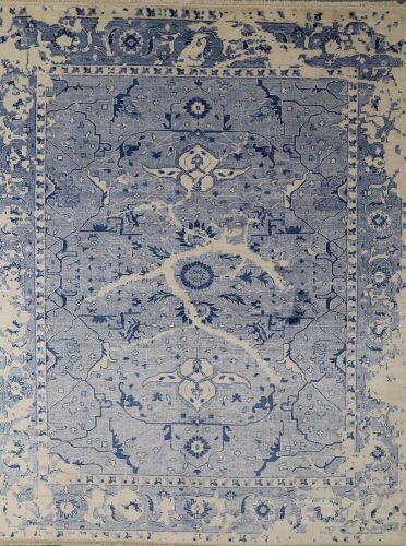 Wool and Silk Transitional Rug - Light Blue -3.11 x 2.48 m
