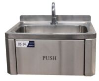 ***Reserve now Met*** HANDS FREE RETANGULAR STAINLESS STEEL HAND BASIN,KNEE OPERATED