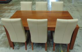 7 Piece Dining set with Beige chairs - Dims 1800W x 1000D x 770H mm - 2