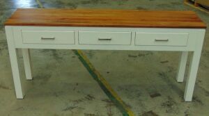 Timber/White 3 Drawer Console Table/Hall Table - Dims 1600W x 380D x 740Hmm