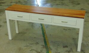 Timber/White 3 Drawer Console Table/Hall Table - Dims 1600W x 380D x 740Hmm - 3