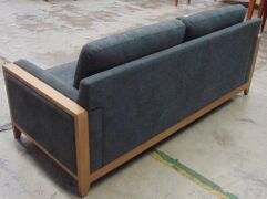Charcoal 2.5 Seater Sofa with timber rails and arm rest - Charcoal fabric cushions - Dims 2050W x 900D x 890H mm - 2