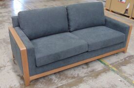 Charcoal 2.5 Seater Sofa with timber rails and arm rest - Charcoal fabric cushions - Dims 2050W x 900D x 890H mm - 6