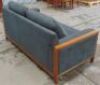 Charcoal 2 Seater Sofa with timber rails and arm rest - Charcoal fabric cushions - Dims 1830W x 900D x 890H mm - 3
