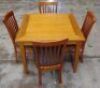 5 Piece Dining Setting with 1000x1000 Square Dining Table. Dims 1000W x 1000D x 770Hmm, Teak finish with Charcoal padded chairs