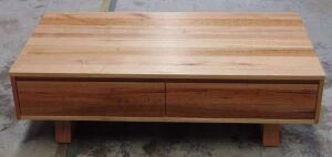 Solid Timber 2 Drawer Coffee Table - Dims 1300W x 700D x 380H mm