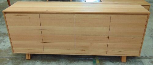 4 Door Timber ( Oak Finish ) Buffet with shelves - 2000W x 500D x 870H mm