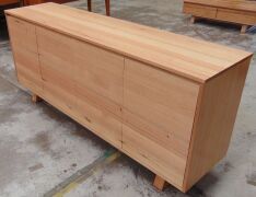4 Door Timber ( Oak Finish ) Buffet with shelves - 2000W x 500D x 870H mm - 2