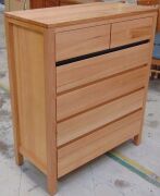 6 Drawer Timber Tallboy ( Oak finish ) - Dims 950W x 450D x 1120Hmm - 2