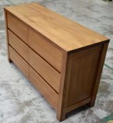 6 Drawer Timber Dresser - 1280W x 450D x 780H mm - 2