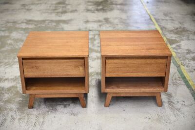 Pair of Single drawer timber bedside tables - 570W x 570D x 530H mm