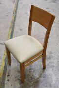 5 x Timber Dining Chairs with Beige Fabric Padded cushion - Dims 470W x 450D x 880H mm - 3