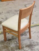 5 x Timber Dining Chairs with Beige Fabric Padded cushion - Dims 470W x 450D x 880H mm - 4