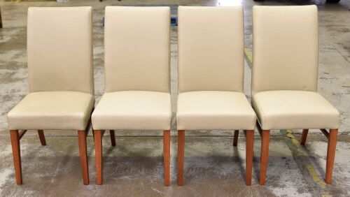 4 x Beige PU ( Leather look) Dining chairs with timber base and legs - Dims 450W x 500D x 1000H mm