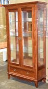 2 Door Timber Display Cabinet. Has 3 glass shelves, with 2 LED Down lights plus a bottom drawer. Dimensions 1100W x 480D x 2000H mm. - 5