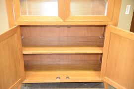 2 Door Timber Display Cabinet. Has 3 glass shelves, 2 Door storage below . Dimensions 1070W x 450D x 2000H mm. - 3