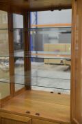 2 Door Timber Display Cabinet. Has 3 glass shelves, 2 Door storage below . Dimensions 1070W x 450D x 2000H mm. - 4