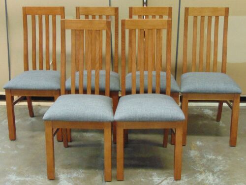 6 x Timber Dining Chairs with Grey Fabric padded cushions - Dimensions 460W x 480D x 980Hmm