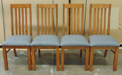 4 x Timber Dining Chairs with Grey Fabric padded cushions - Dimensions 460W x 480D x 980Hmm