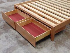 Timber Queen Size Bed with solid slat base, 2 drawer under footboard storage - Dimensions 1610W x 2150 L mm - 2