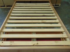 Timber Queen Size Bed with solid slat base, 2 drawer under footboard storage - Dimensions 1610W x 2150 L mm - 3