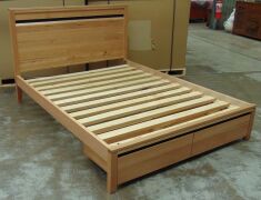 Timber Queen Size Bed with solid slat base, 2 drawer under footboard storage - Dimensions 1610W x 2150 L mm - 4
