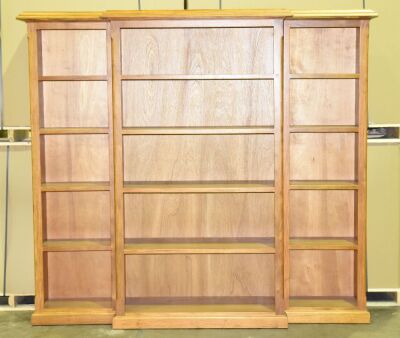 3 Piece Timber book case - Overall Dimensions 2300W x 430D x 2060H mm. -Item comes in 4 pieces.