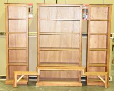 3 Piece Timber book case - Overall Dimensions 2300W x 430D x 2060H mm. -Item comes in 4 pieces. - 4