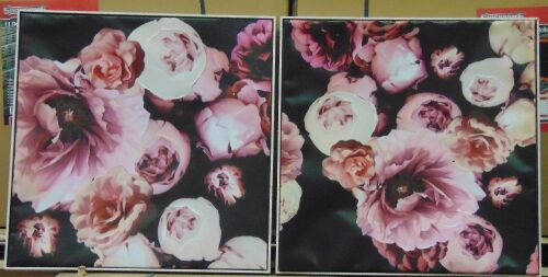 2 x Floral Pattern Canvas Artwork - Dimensions 820 x 820 mm