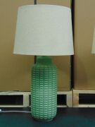 Pair of Matching bedside lamps. Green Ceremic Base with Beige Shades - 2