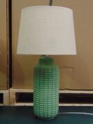 Pair of Matching bedside lamps. Green Ceremic Base with Beige Shades - 3