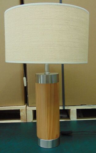 Mayfield 203A Ash Timber base lamp with Vanilla Hessian Shade