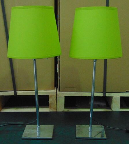 Pair of matching Mayfield 756a bedside lamps. Chrome square base with chrome upright, lime green shade