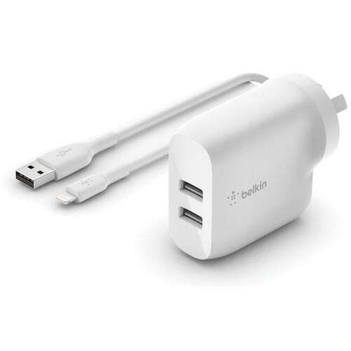 Belkin BoostUp Charge Dual USB-A Wall Charger 24W + Lightning to USB-A Cable