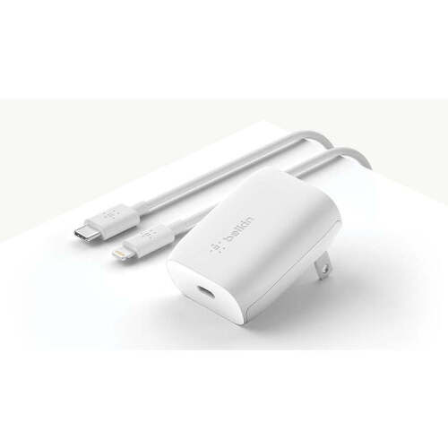 3x Belkin USB-C Wall Charger 20W + USB-C Cable with Lightning Connector