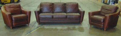 Calia Italian Leather lounge Suite ( Brown) Replacement Value $14,000