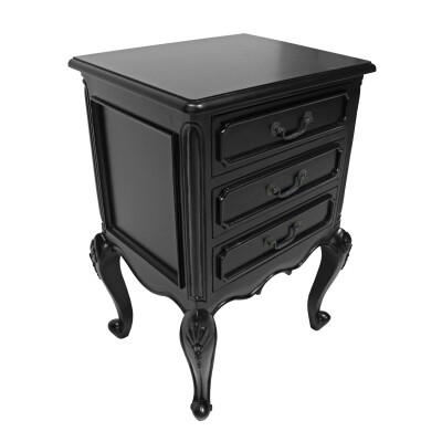 Classic Provence Distressed Black Finish Mahogany 3 Drawer Bedside Table - 76cm