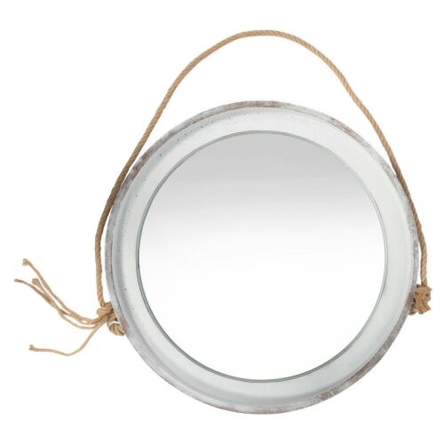 Kona Round Hanging Mirror with Rope Larg, Distressed White