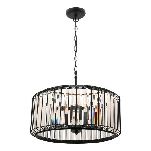 Olympia Metal & Glass Pendant Light, 4 LightMatt black metalware and clear crystal. Black cord and chain. Requires 4x E27 Max 25W bulbs (not included).