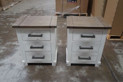 2 x White 3-Drawer Bedside Table