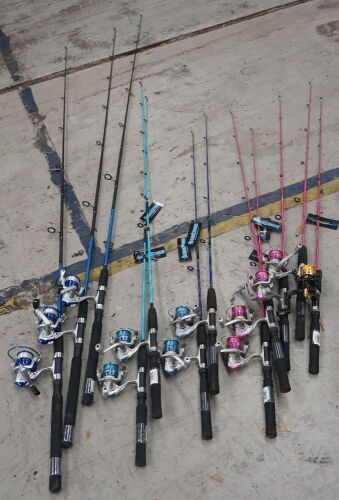 Assorted Ocean Stream Kids Fishing Rods ( 3 X Dark Blue Large, 2 X Medium Aqua, 2 X Small Dark Blue, 5 X Small Pink)