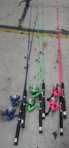 Assorted Unbranded Kids Fishing Rods (2 X Dark Blue, 2 X Green, 2 X Pink)