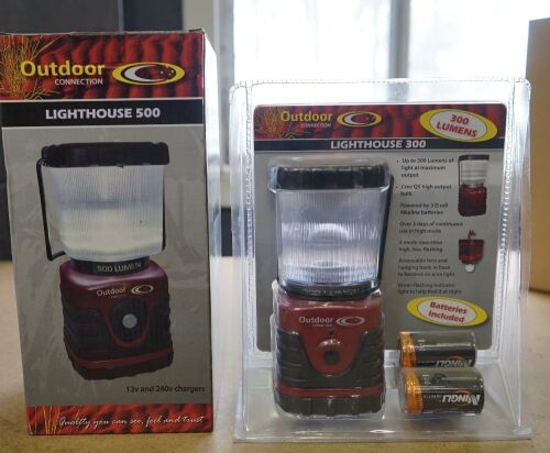 Outdoor Conneciton, 1 x Lighthouse 300 & 1 x Lighthouse 500 Battery Opperated Lamp Bundle