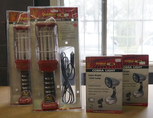 Outdoor Connection - Assorted work lights (2 x Workmate II 12V, 2x 13W tubes & 2 x Cobra Table Lamp 200 LED Bright Light)